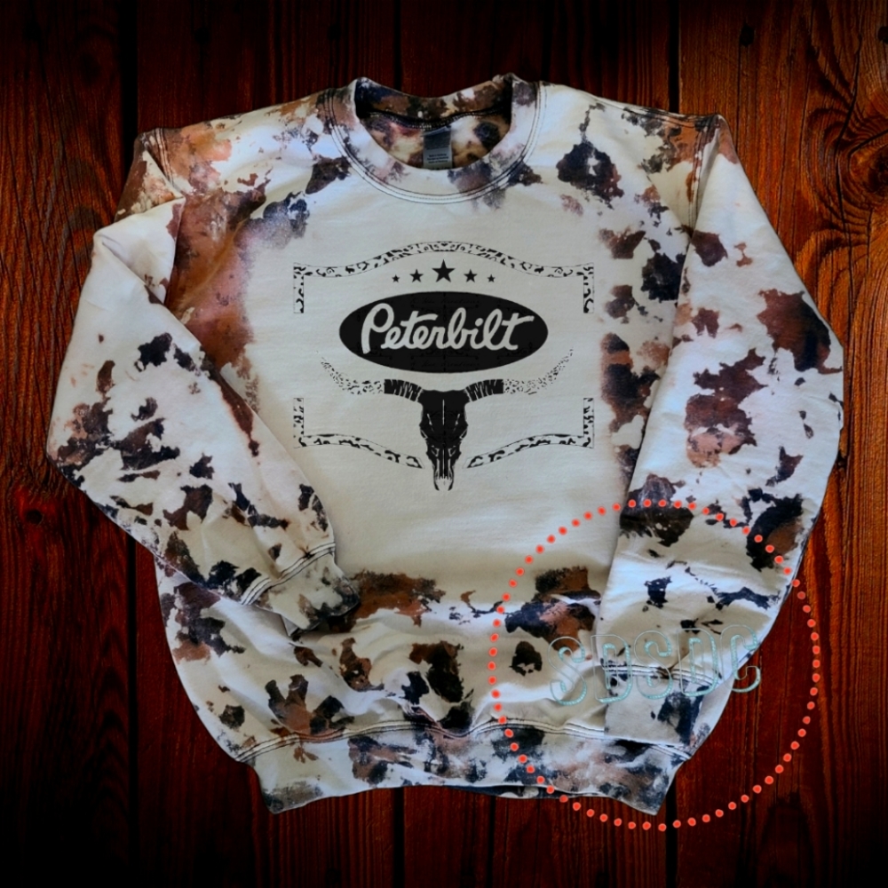 Peterbilt cowhide distressed western bullhorns leopard sweatshirt